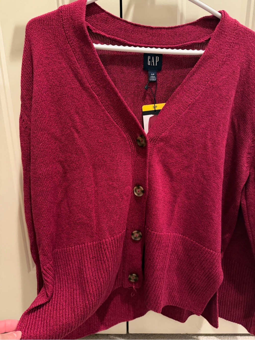 GAP Women's Button-Front Cardigan - Raspberry Pink - Picture 2 of 3